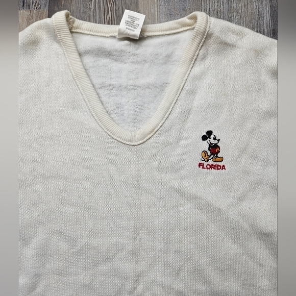 Disney Vintage Mickey Mouse Florida Sweater V-Neck White Medium - Picture 2 of 10